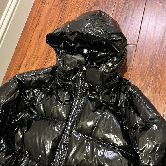 AOC Patent Black Coat Jacket Sexy Winter Ready size small EUC $$$ - Picture 2 of 11